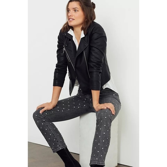 NWT Anthropologie Pilcro Ultra High-Rise Beaded Straight Jeans - Picture 4 of 11